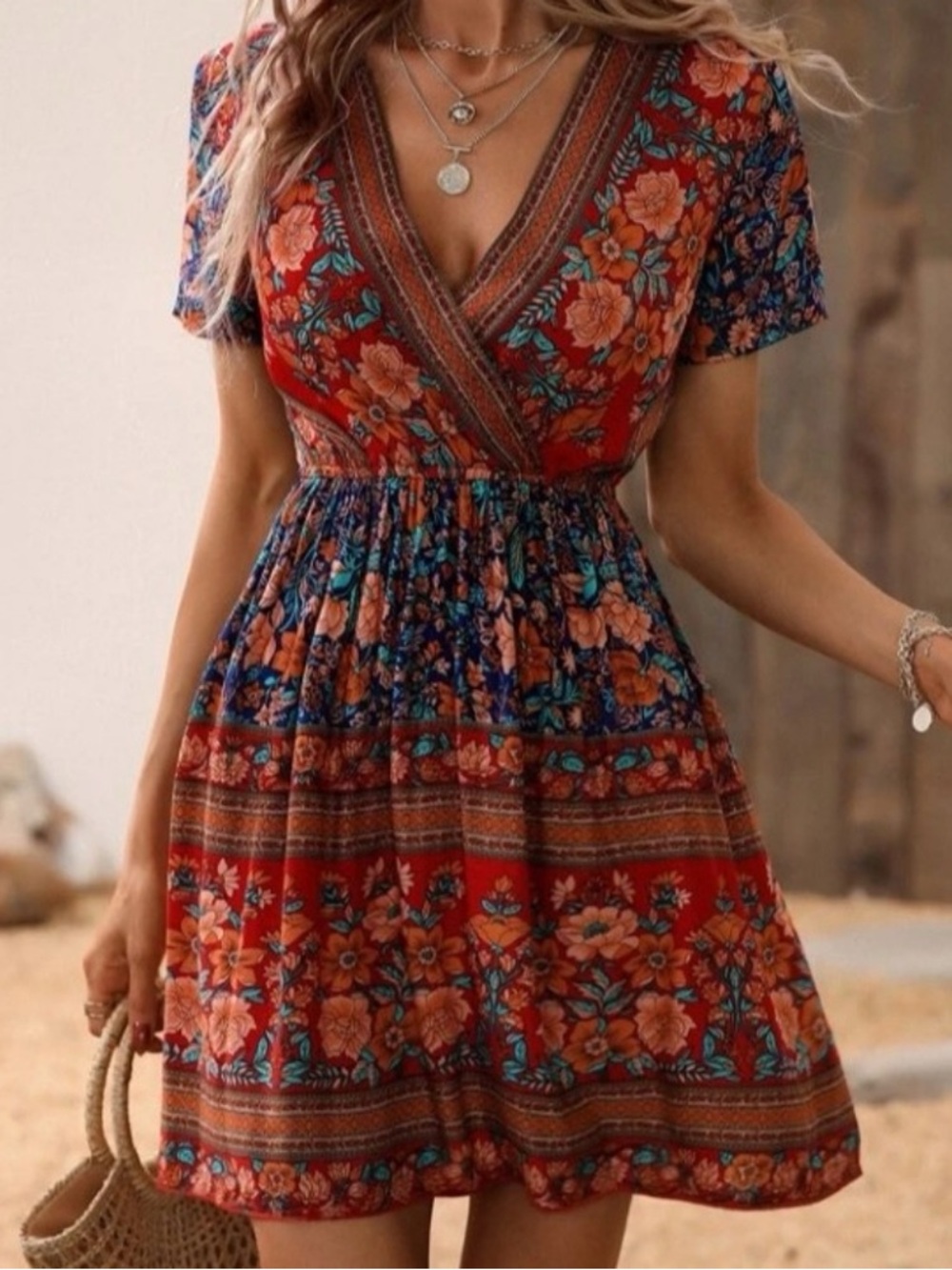 Floral V-Neck Bohemian Dress